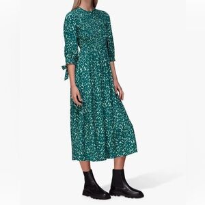 Whistles Green Sahara Cat Shirred Midi Dress